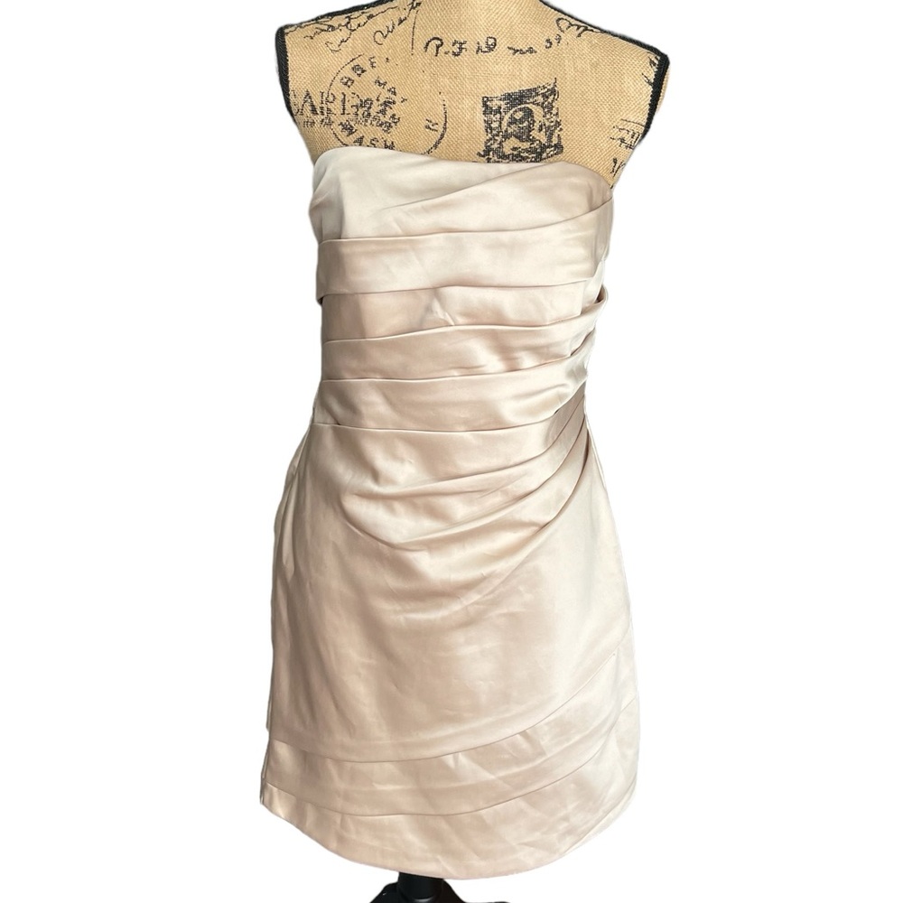 David’s bridal satin strapless layered mini cocktail dress